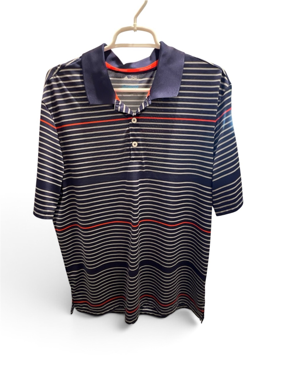 adidas Navy Polo with White and Orange Stripe Pattern